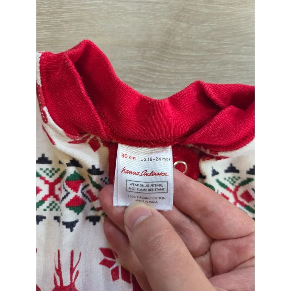 Hanna Andersson Dear Deer Red Christmas Holiday One Piece Pajamas 80 US 18-24m